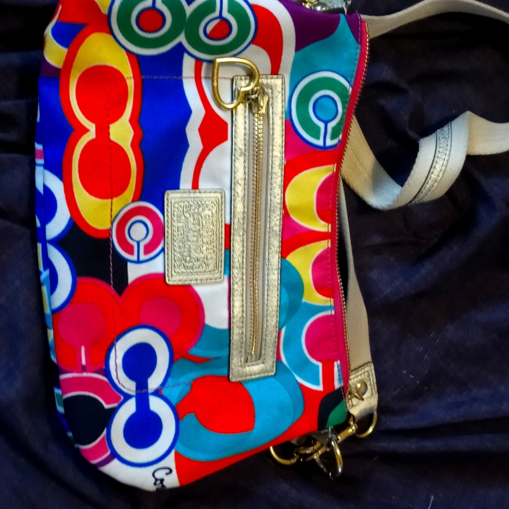 COACH Poppy Daisy Signature "C" Crossbody Groovy Bag in Gold / Multi.